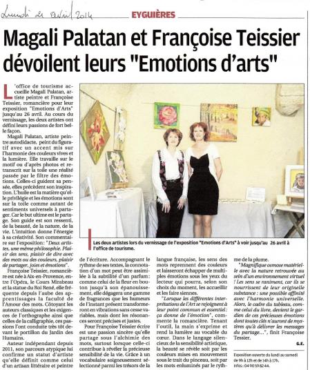 Article la provence emotions d arts 21 04 2014