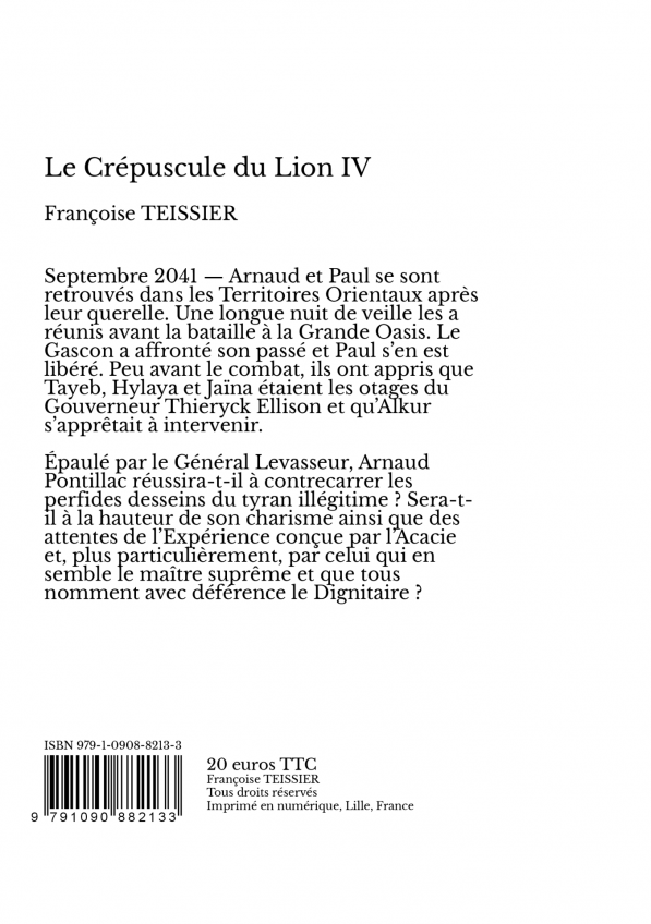 Le crepuscule du lion iv 4eme de couverture